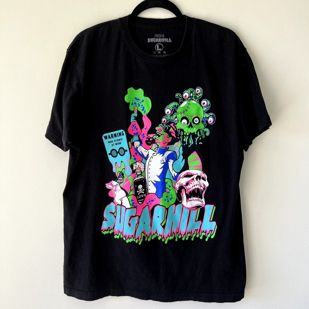 Sugarhill‎ Mens Mad Scientist Stay Awake T-shirt Black Neon Size Large Urban